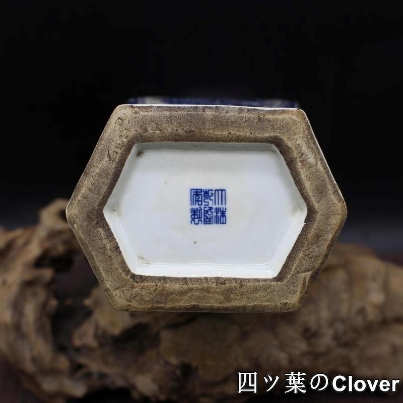 清乾隆青花人物花鳥六方賞瓶 景徳鎮 陶磁器 装飾品 現代工芸品 美術品