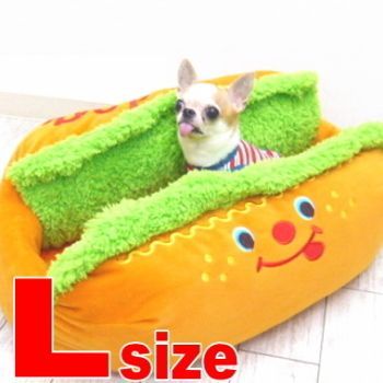 犬 ベッド ホットドッグ ベッド Lサイズ  ペット チワワ ソファー オールシーズン 小型犬 洗える かわいい シニア 子犬 ふわふわ あごのせ おしゃれ かわいい ペット用品 ペットグッズ カドラー インスタ SNS 抗菌 防臭 ホットドック