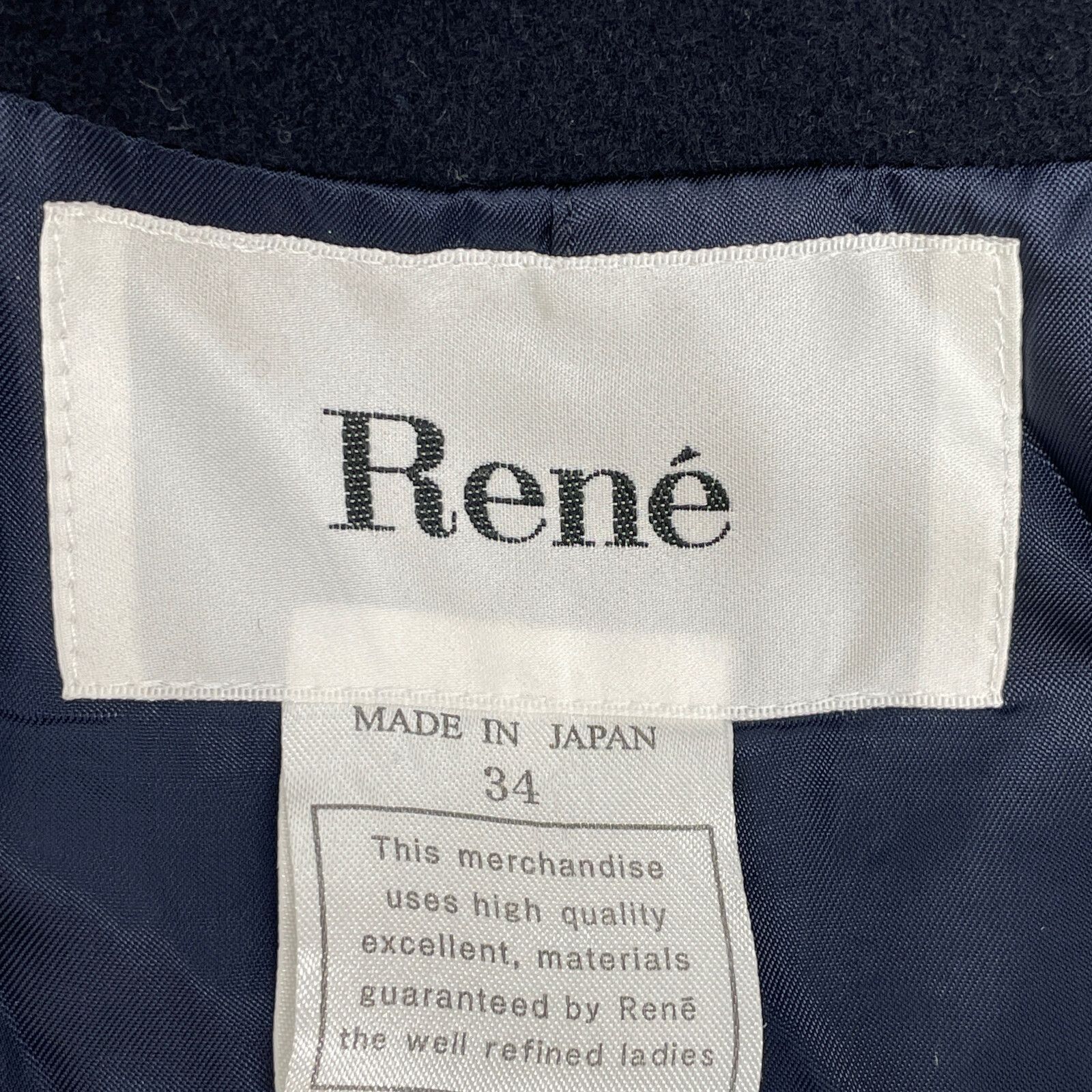 Rene ルネ 【美品】938220A フォックスファー付 ウール シングル 34  