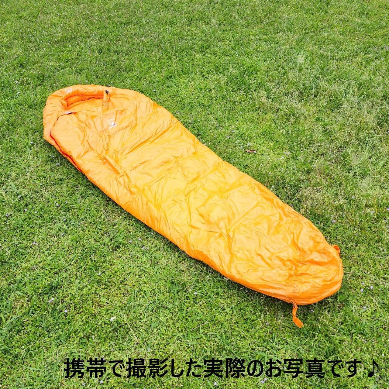 アウトドア 防水 グース ダウン マミー型 寝袋 シュラフ オレンジ 700g