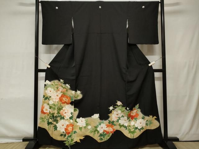 平和屋着物□豪華黒留袖 駒刺繍 枝花文 暈し染め 金彩 正絹 逸品