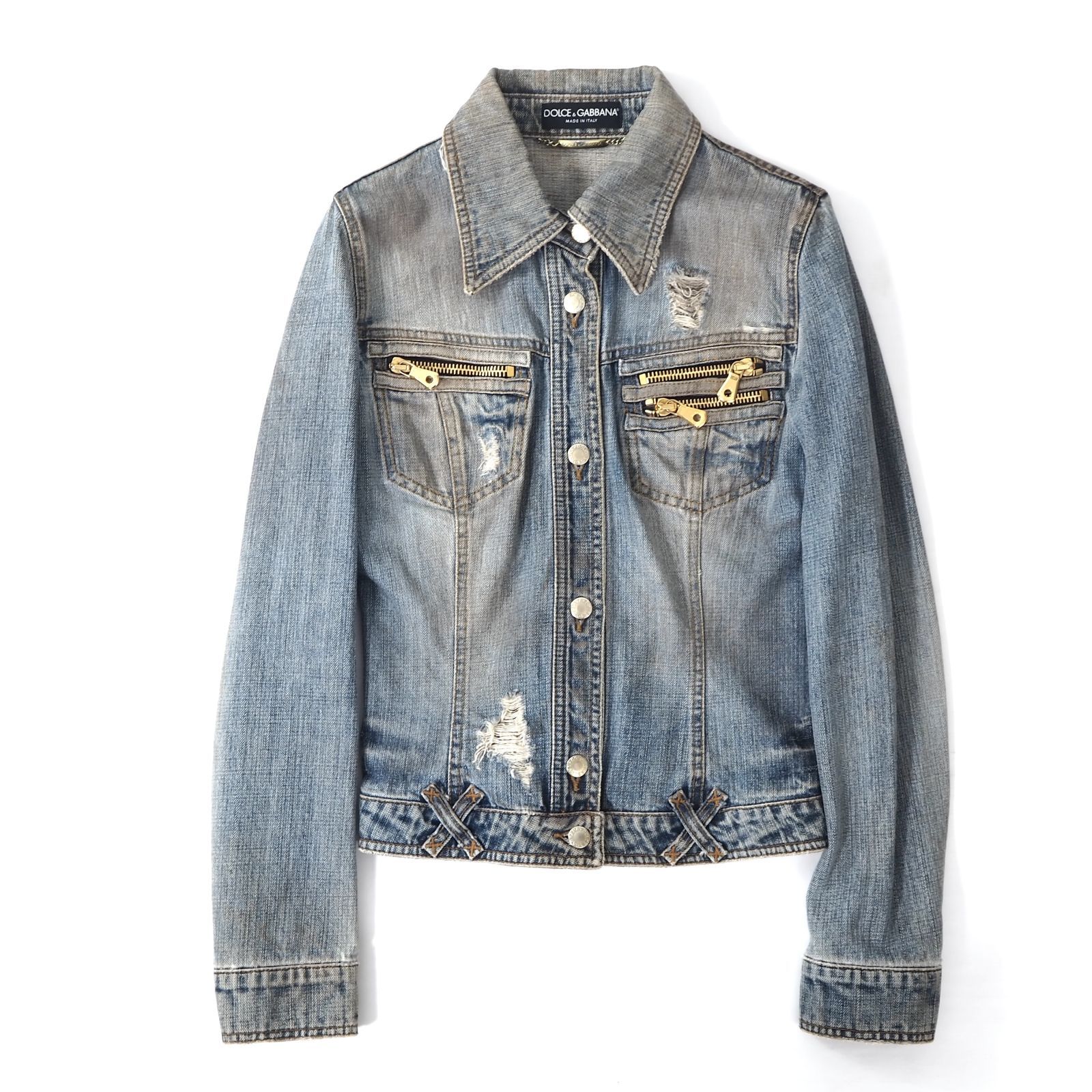 ドルチェ＆ガッバーナ DOLCE-GABBANA 金ボタン デニム ジャケット ダメージ加工 38 ブルー レディース 4-SD005