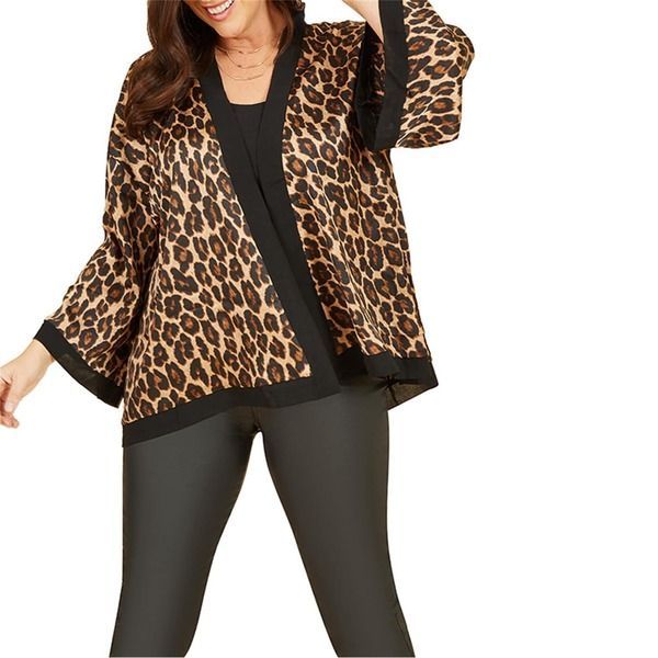 【送料無料】 メラロンドン レディース ジャケット・ブルゾン アウター Mela London Brown Plus Size Animal Print Kimono Brown
