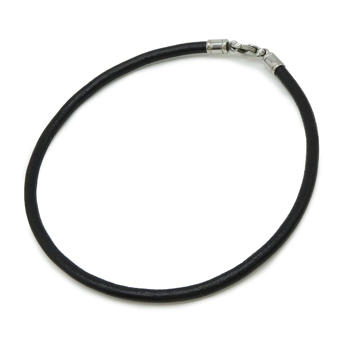 BVLGARI ブルガリ チョーカー ネックレス コード 革 レザー スティール ブラック 黒 シルバー金具