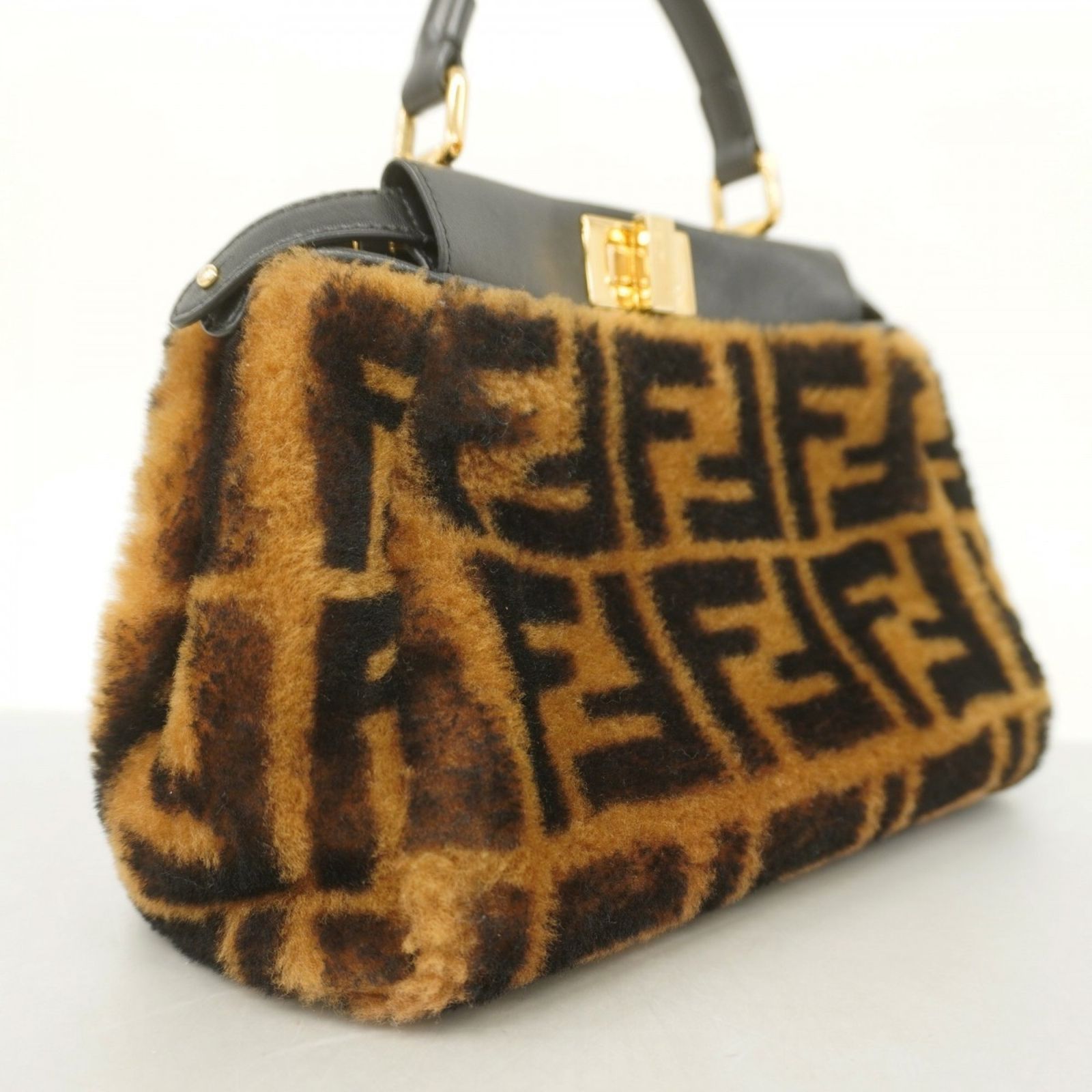 フェンディ Fendi フェンディ ハンドバッグ ズッカ ミニピーカブー ムートン ブラウン ブラック 2wayバッグレディース P1463684
