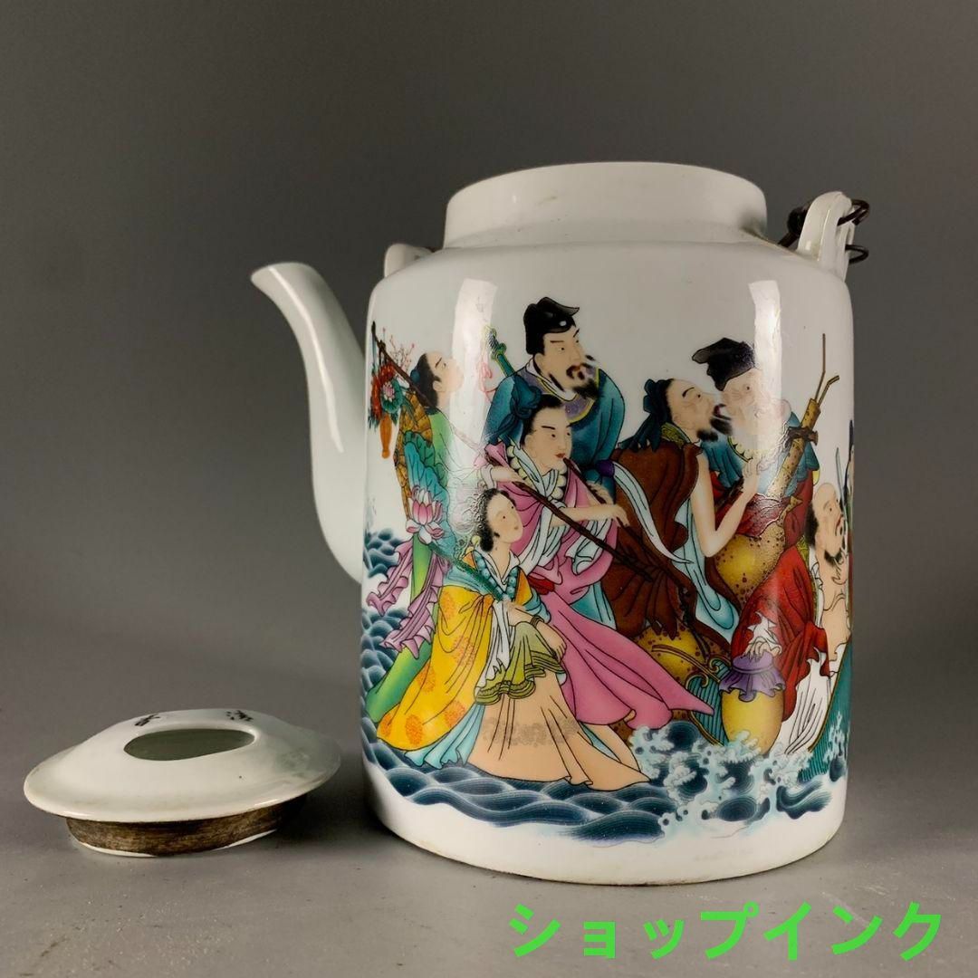 粉彩八仙過海図提梁茶壺 景徳鎮 陶磁器 装飾品 現代工芸品美術品