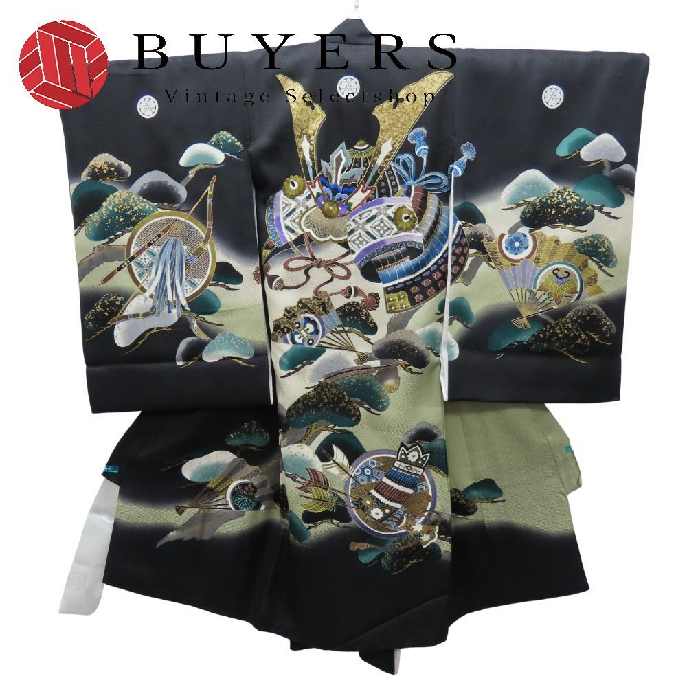 子供着物 襦袢付き 刺繍 ポリエステル ブラック マルチ 男の子 祝い着 お宮参り 和装 呉服 和服 きもの