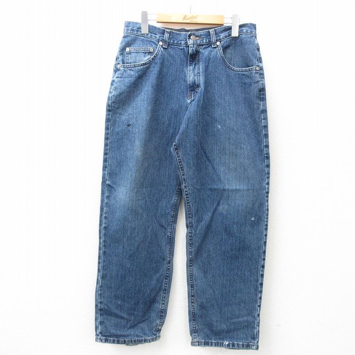 W33/古着 ジーンズ メンズ 90s コットン 紺 ネイビー デニム 25jan25 中古 ボトムス ジーパン Gパン ロング パンツ