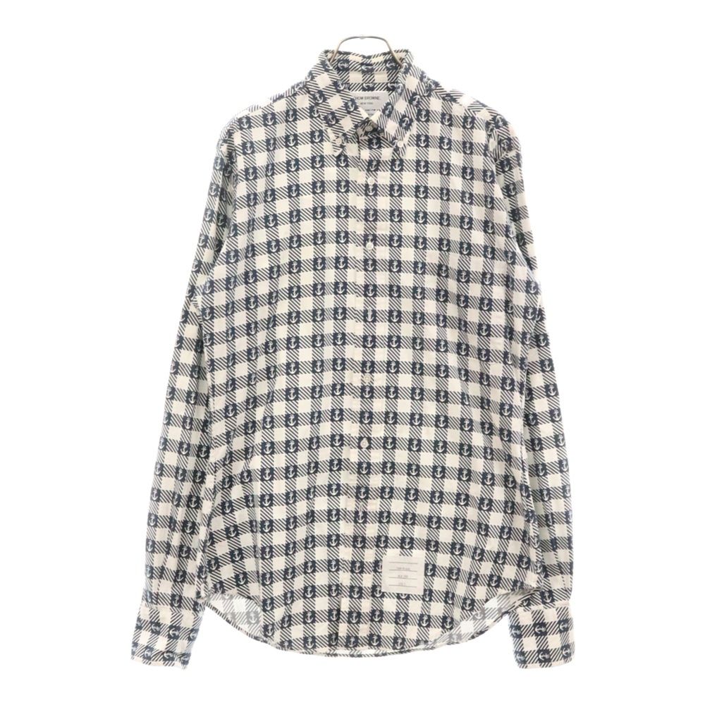 THOM BROWNE (トムブラウン) 総柄長袖チェックシャツ ネイビー/ホワイト MWL001GW8085