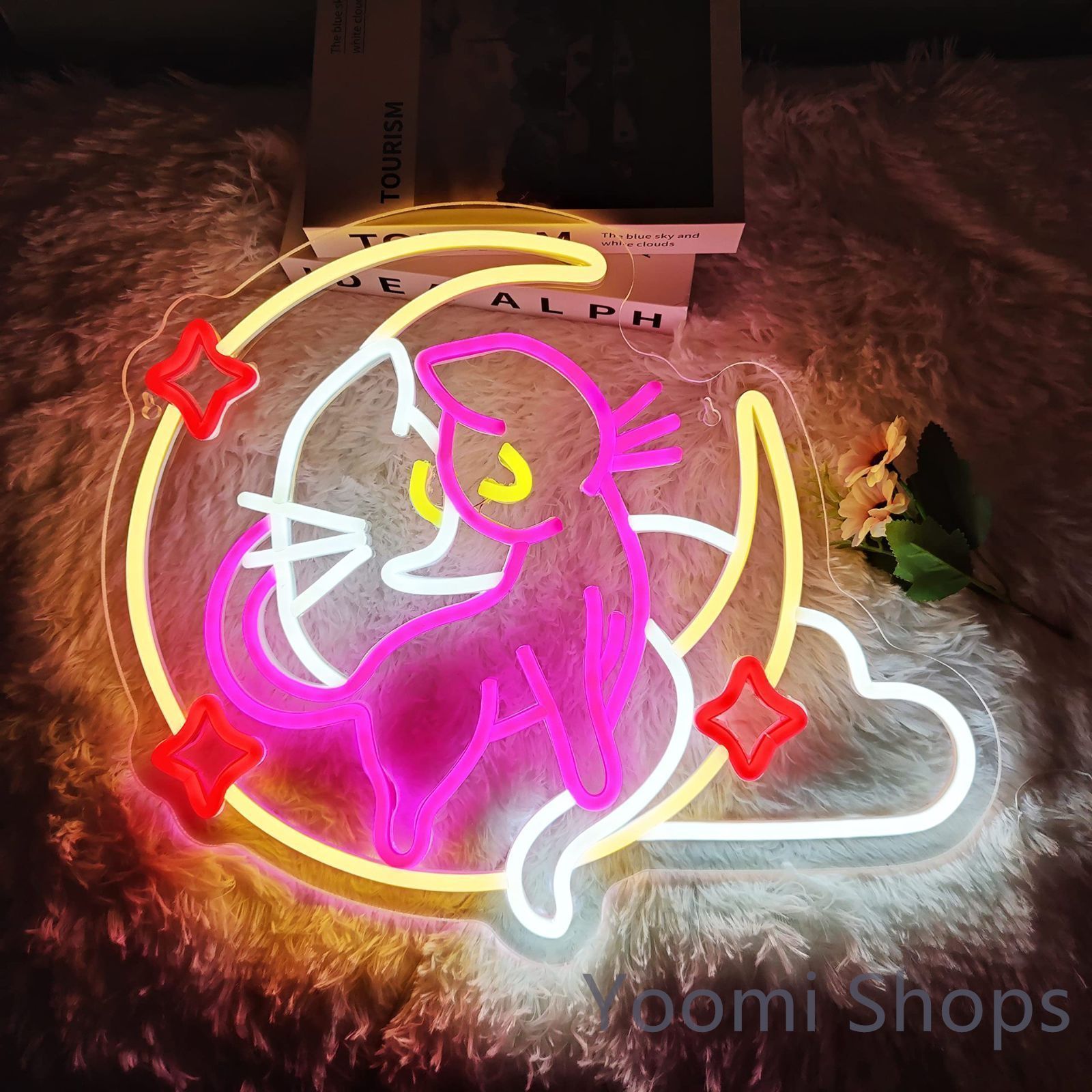 【新品】ネオンサイン壁掛けネオンイト 月 猫 発光サインネオン管壁装飾 おしゃれ LED ネオン看板 部屋 インテリア バー カフェ 車 屋内 販売店 趣味 照明gut28