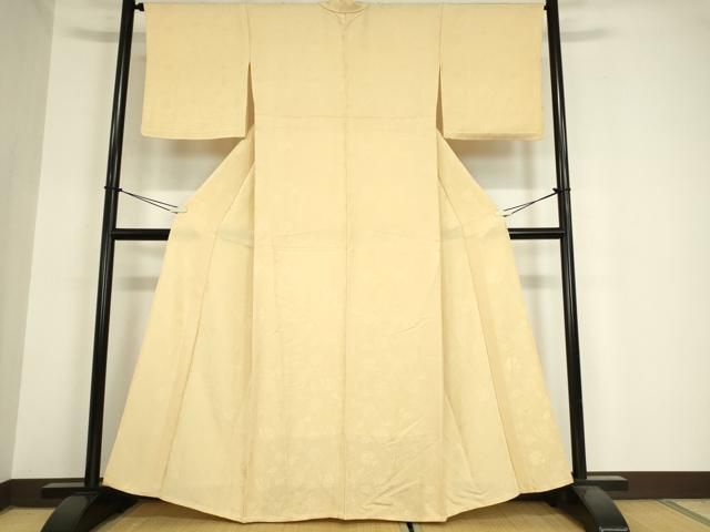 平和屋着物 上質な色無地 単衣 牡丹唐草地紋 薄香色 正絹 DAAV5995az