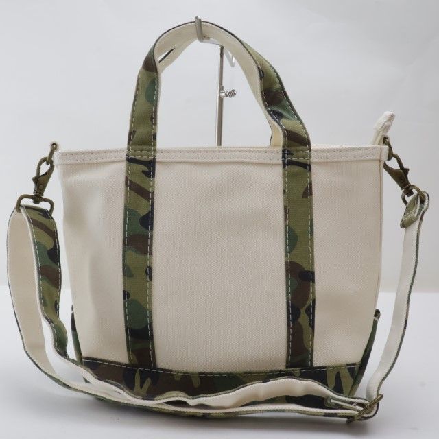 2411-104 エルエルビーン ハンドバッグ トートバッグ ショルダーバッグ 2WAY L.L.Bean キャンバス製 アイボリー×カーキ系 迷彩