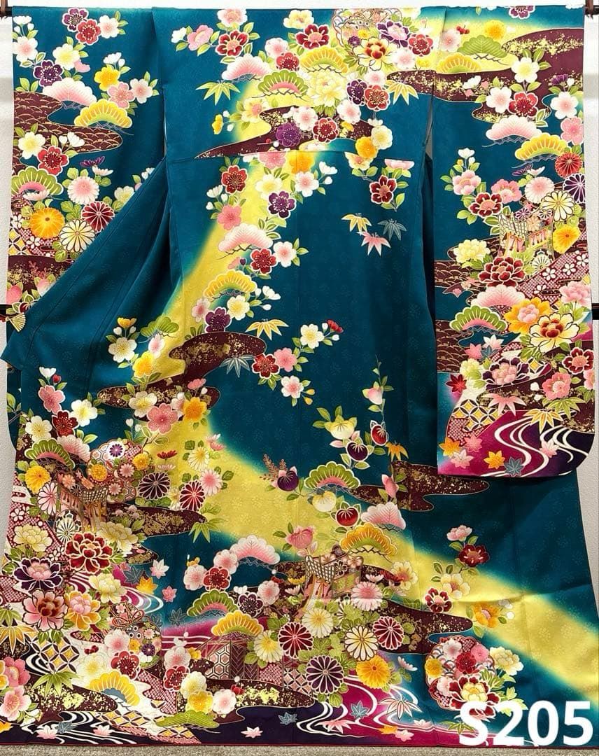 振袖 刺繍 金駒 金彩 七宝繋ぎ 笹 源氏車 紋意匠 ガード加工済 S205