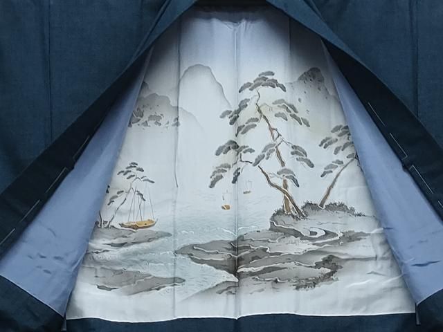 平和屋着物○男性 紬 アンサンブル 留紺色 正絹 逸品 未使用