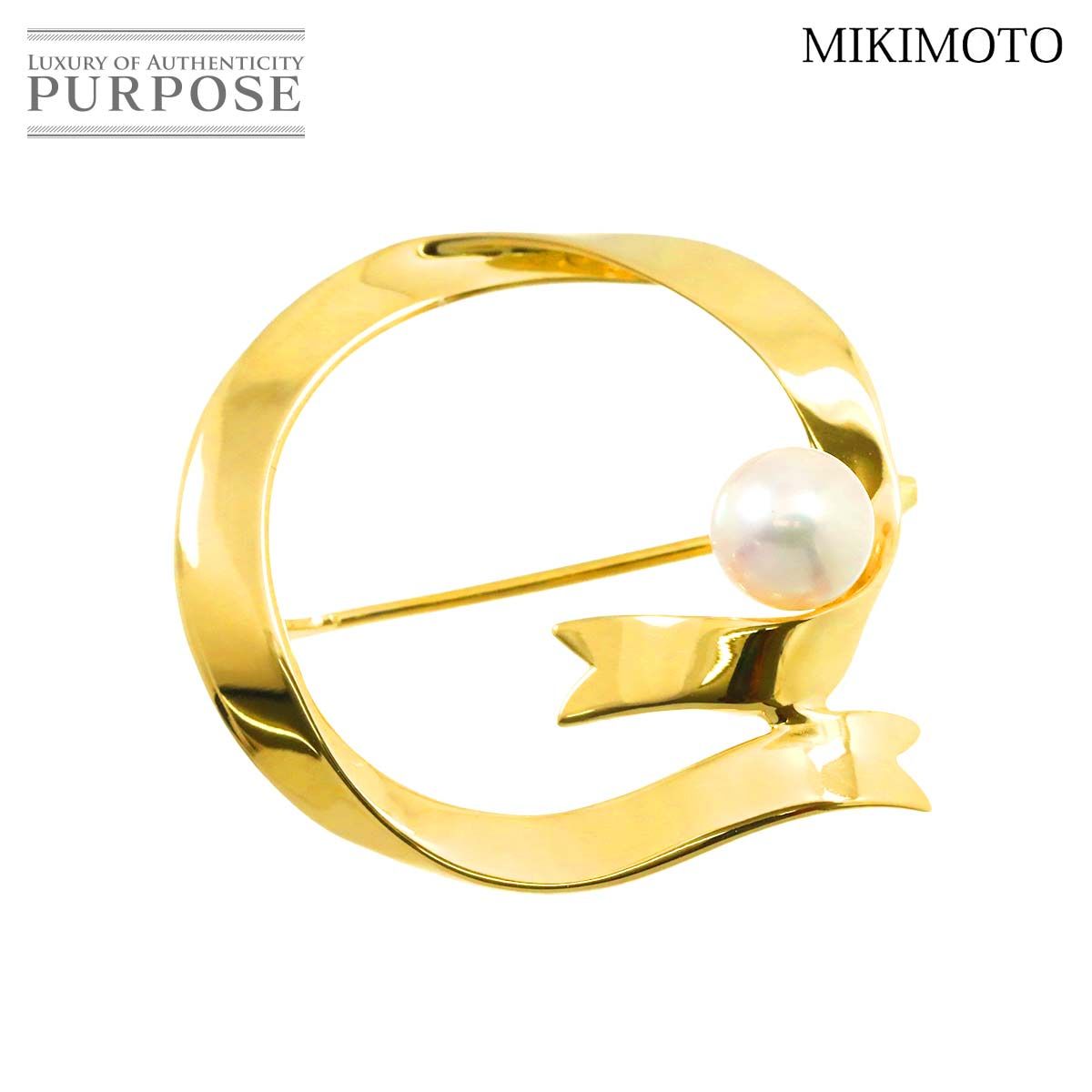 ミキモト MIKIMOTO アコヤ真珠 6.8mm ブローチ K18 YG イエローゴールド 750 パール Pearl Brooch 90274633