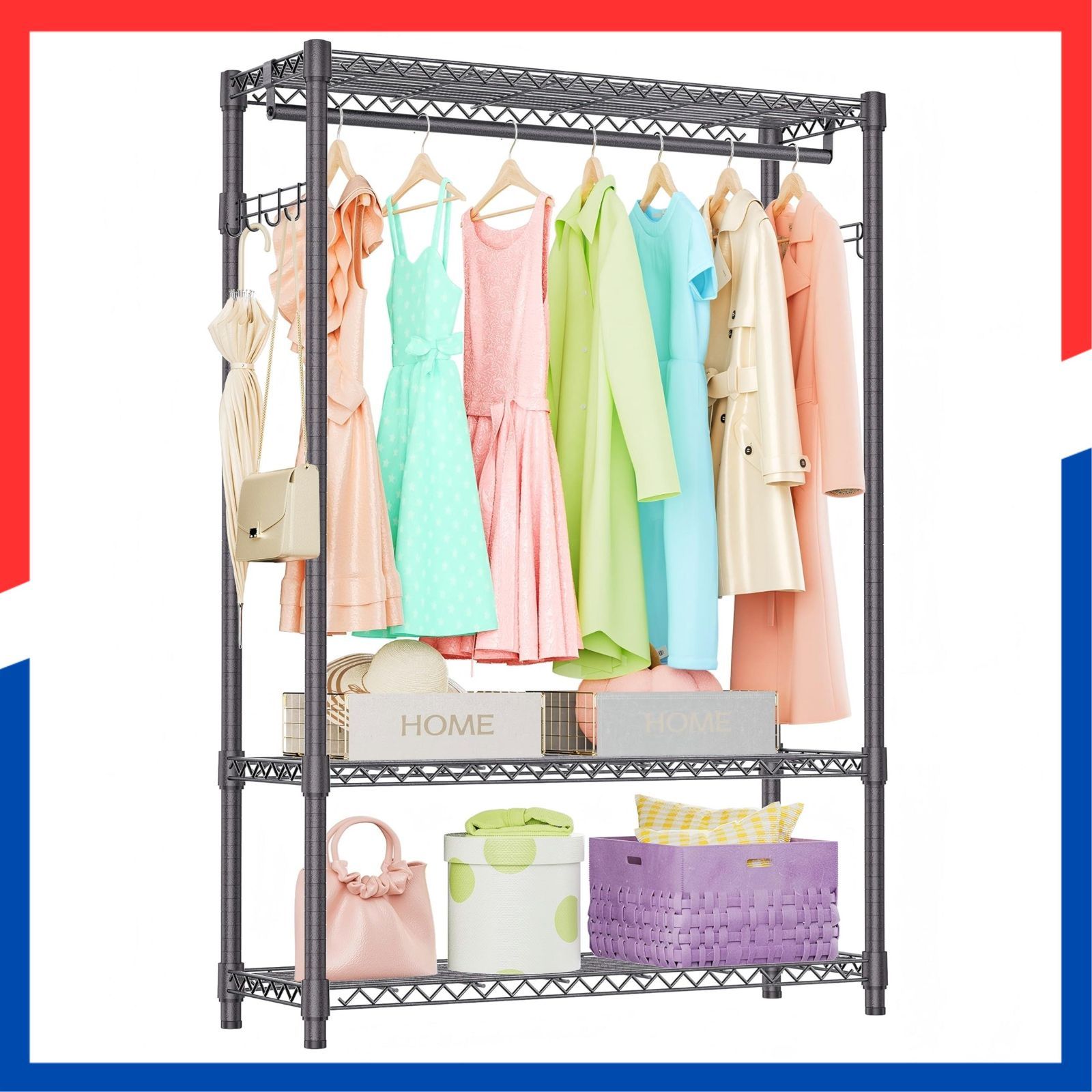 数量 押入れ収納棚 3段 ハンガーパイプ付き 工具不要 突っ張りポール 高耐荷重 耐久性 ハンガーラック 頑丈 ワイヤー衣類ラック 衣類収納 金属製自立式 防錆 IZEUK クローゼットワードローブ 幅115×奥行40×高さ184cm 管径22.2mm