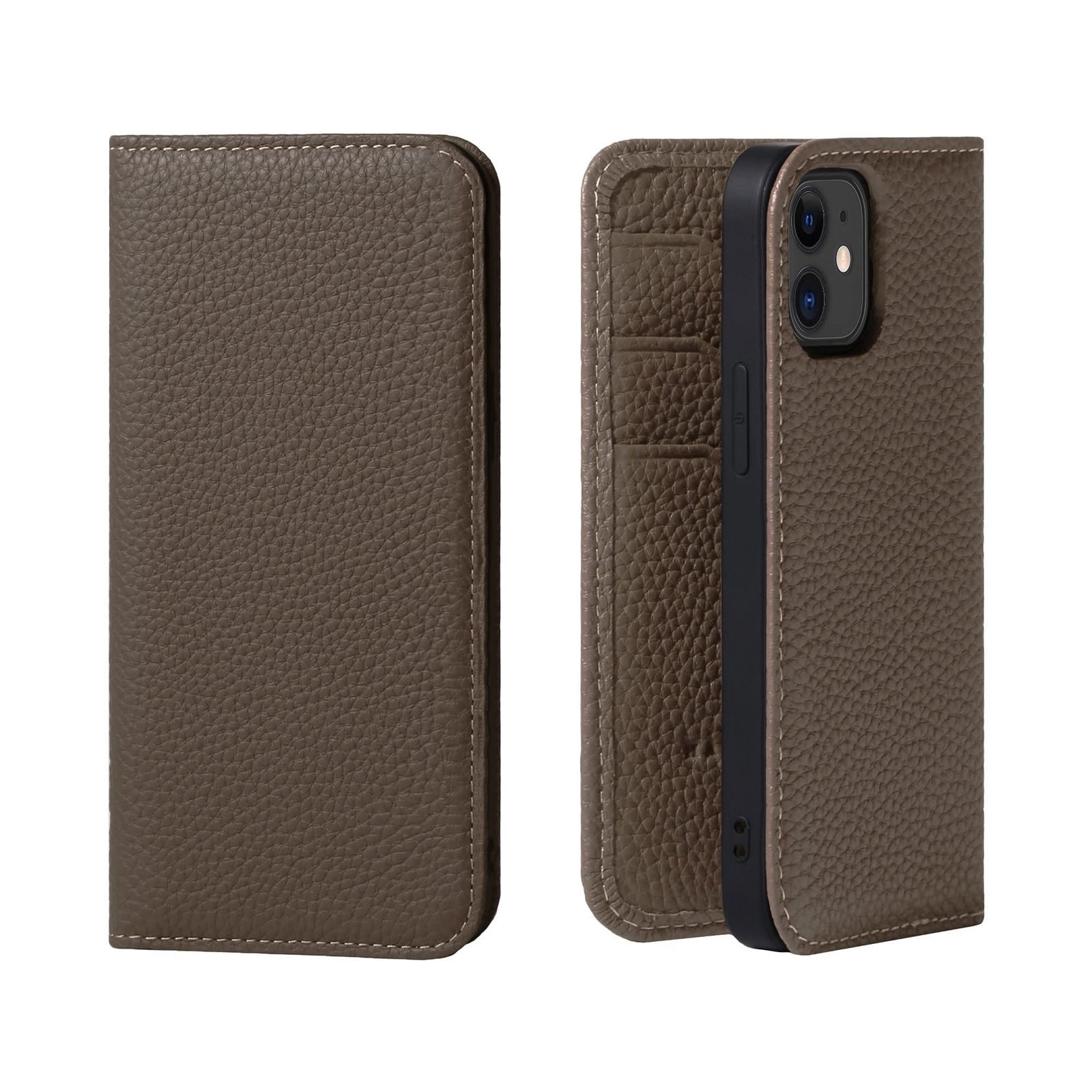 HANATORA iPhone12mini ケース 手帳型 本革 スマホケース スマホ スタンド コードホルダー 付き シュリンクカーフレザー ギフト マグネットなし トープ PH-12Mini-Taupe ギフト 誕生日ギフト 女性 彼女 お母さん お父さん