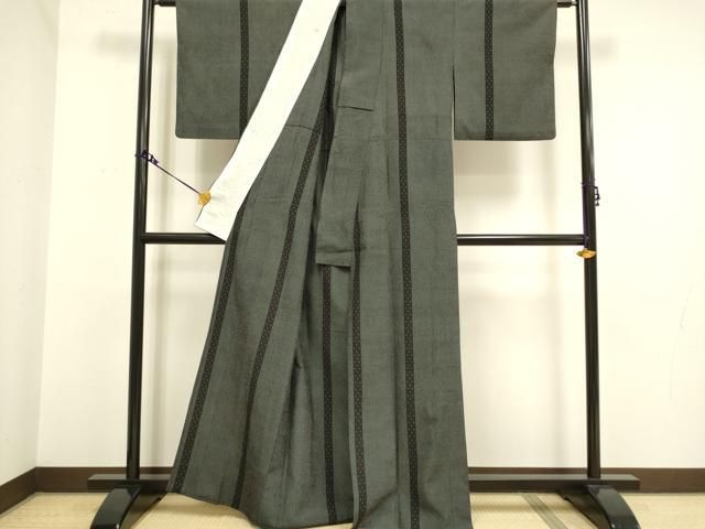 平和屋着物▽本塩沢　単衣　蚊絣　黒地　正絹　逸品　DAAV3175du 平和屋着物▽本塩沢 単衣 蚊絣 黒地 正絹 逸品 DAAV3175duの通販 by