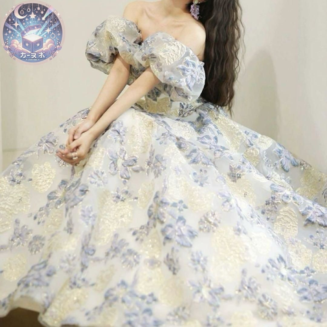 花柄がオシャレで可愛い 付け袖付き ベア イブニングドレス