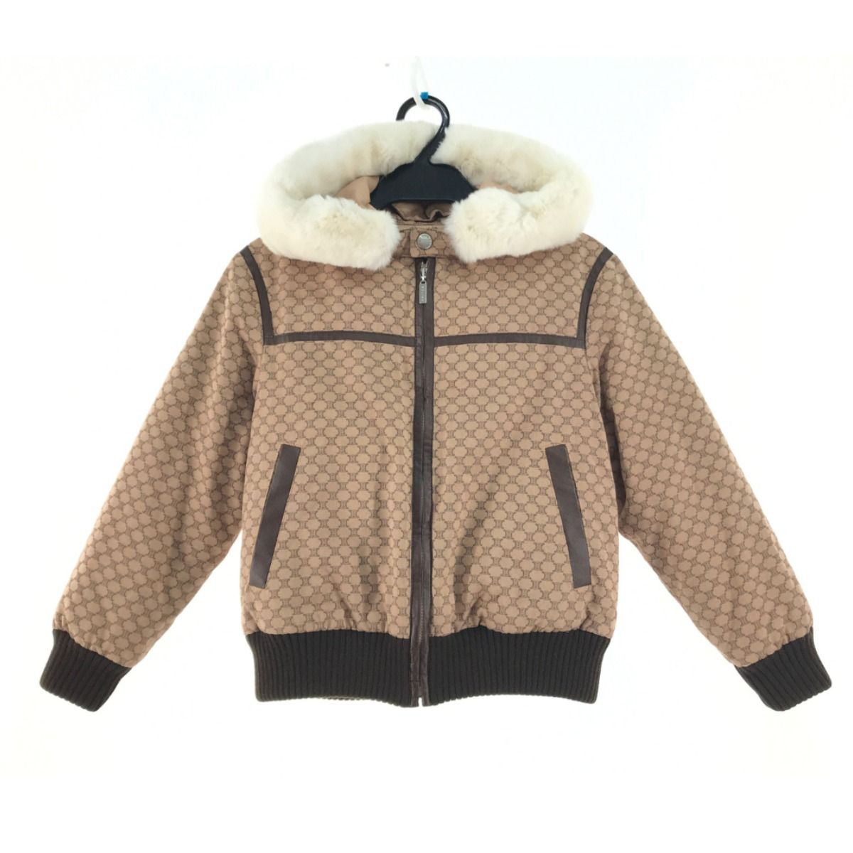 CELINE ベージュ マカダム柄　ダウンジャケット 110 ▽▽CELINE セリーヌ キッズ マカダム フード付 ダウンジャケット