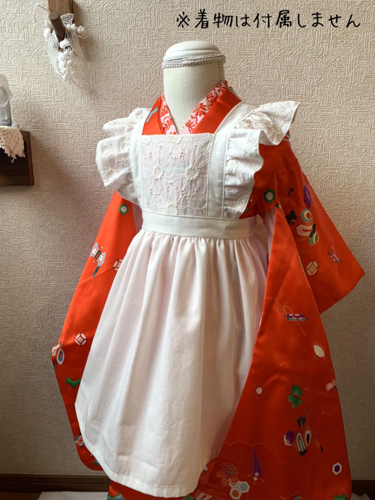 ハンドメイド 丸襟風 エプロンワンピース