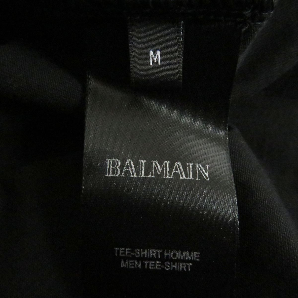美品□BALMAIN/バルマン ラインストーン シルバー金具 コットン100％ クルーネック 半袖 ロゴTシャツ/カットソー ブラック M メンズ