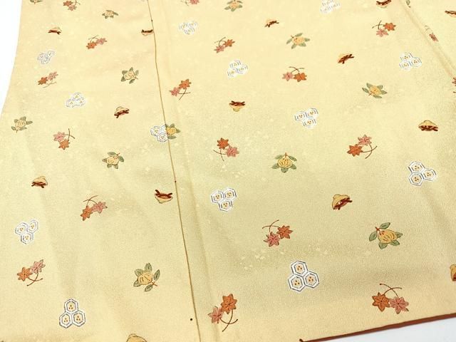 平和屋着物□上質な色無地 葡萄蔦の葉地紋 雄黄色 正絹