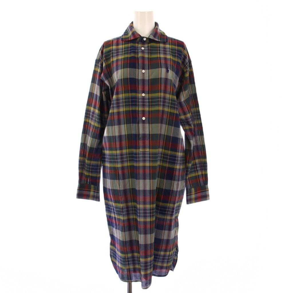 ポロ ラルフローレン POLO RALPH LAUREN シャツワンピース ミモレ ロング 長袖 レギュラー ロゴ 刺繍 チェック柄 2 マルチ BB