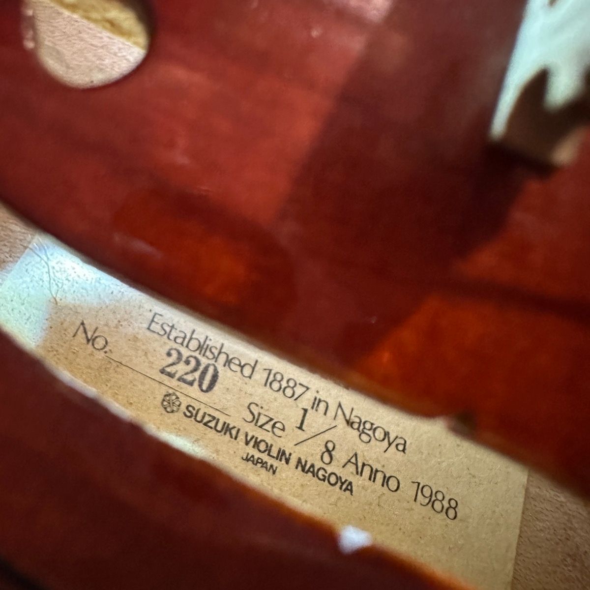SUZUKI 鈴木バイオリン NO220 1/8 ANNO.1988 Suzuki No.220 1988年 1/8 Violin スズキ 分数バイオリン - メルカリ