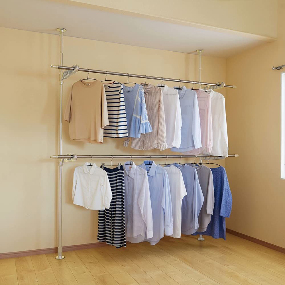 ベストコ 室内 突っ張り 物干し 幅9 奥行44 高さ220 275 cm 2段タイプ ライトグレー NY 283