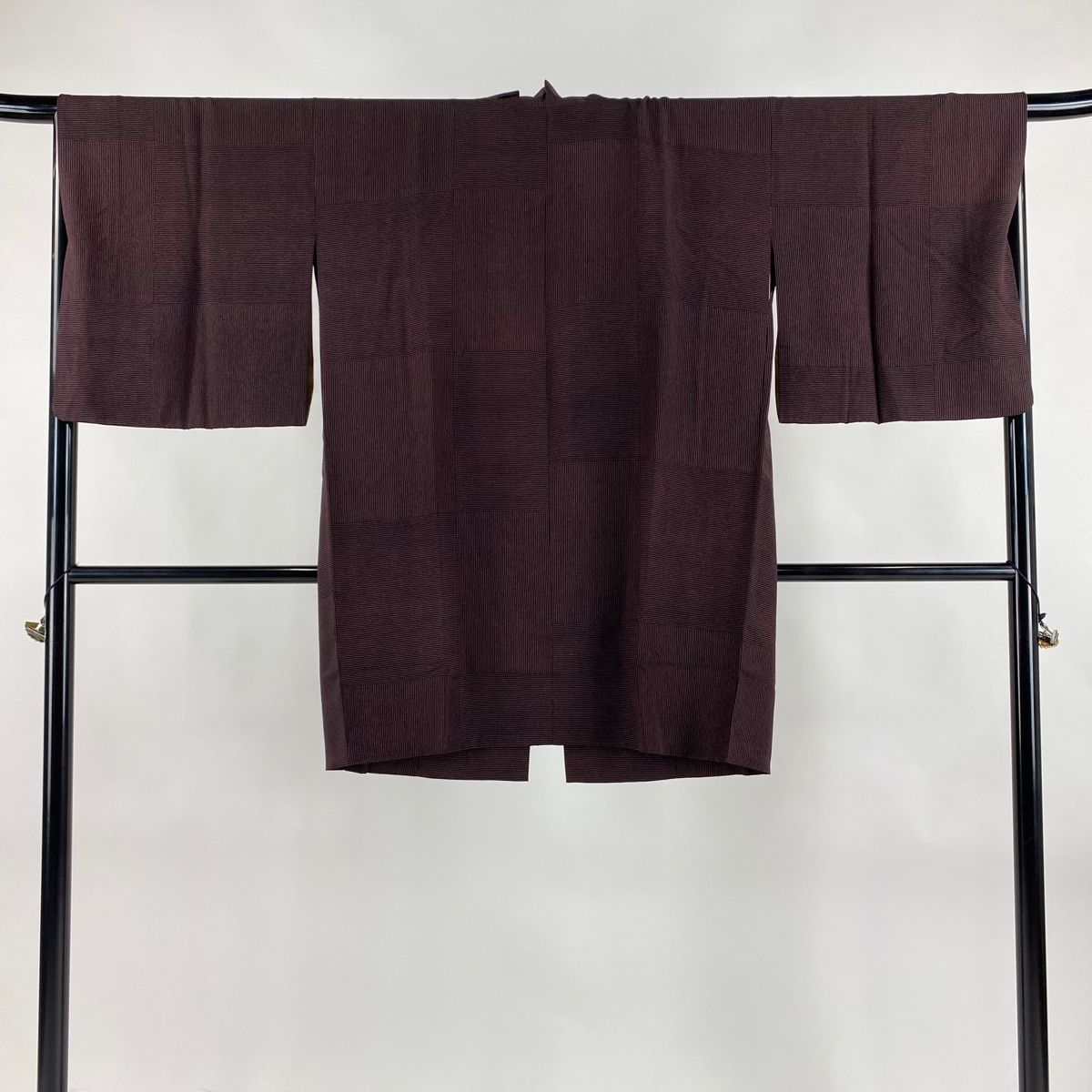 道中着 身丈92.5cm 裄丈66.5cm M 和装コート 縞 濃紫 正絹 秀品