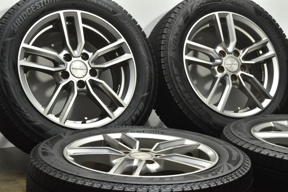 バリ溝 ユーロテック 16in 6.5J 48 PCD112 ブリヂストン ブリザック VRX3 205|55R16 VW ゴルフ ジェッタ アウディ A3 スタッドレス