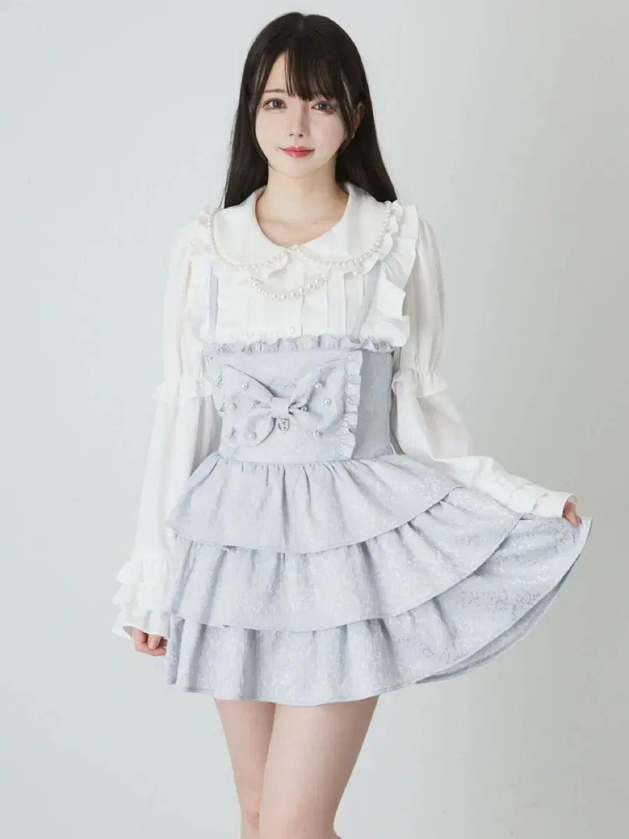 Ank Rouge アンクルージュ ジャカード ティアード ジュムスカ セットアップ 青 みずいろ 実物写真 余分な 予定