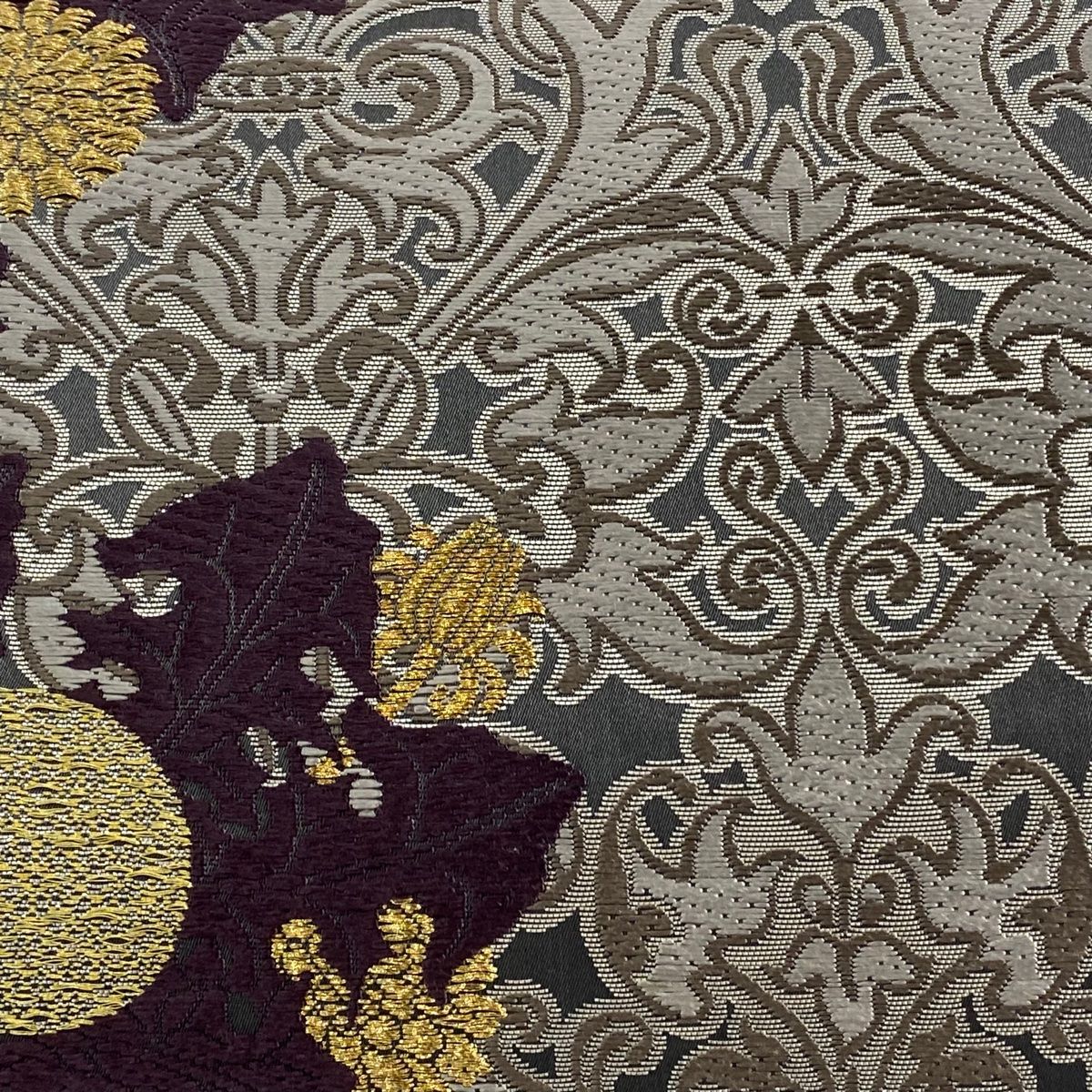 袋帯 美品 逸品 山口美術織物 落款 唐草蒲公英文 金糸 唐織 紫 六通 