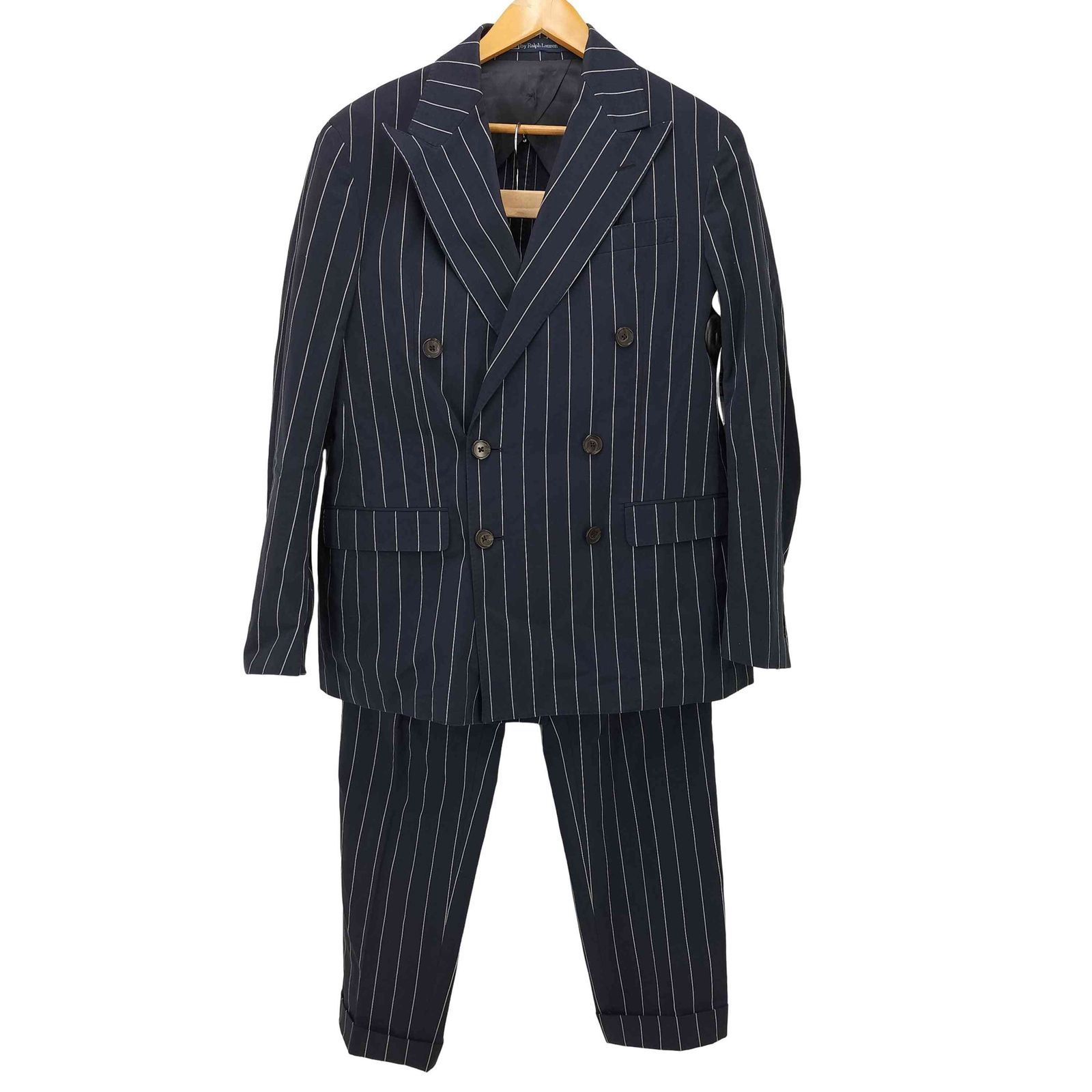 ポロバイラルフローレン Polo by RALPH LAUREN ストライプ ダブルブレスト ジャケット スラックス パンツ セットアップ メンズ 40R|33-33