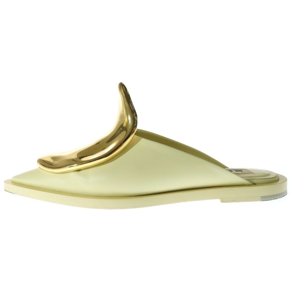 JIL SANDER ジルサンダー メタルプレート レザー フラット ミュール サンダル レディース イエロー ゴールド JS38250A