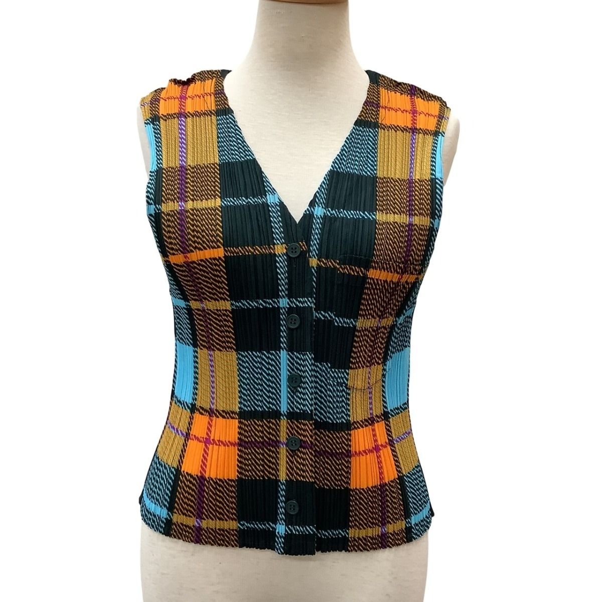 ♪♪ISSEY MIYAKE イッセイミヤケ PLEATS PLEASE ベスト SIZE 3 チェック PP14-JE368 マルチカラー