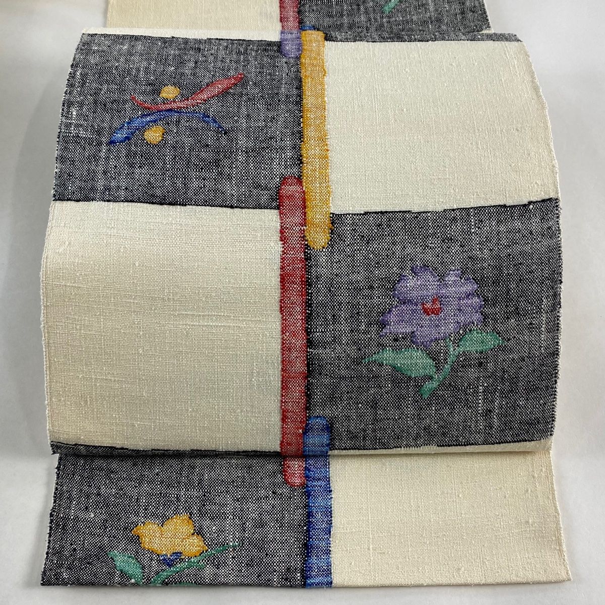 名古屋帯 美品 逸品 猫 鼠 箔 クリーム 正絹 中古 名古屋帯 美品 逸品 猫 鼠 箔 クリーム 正絹 中古