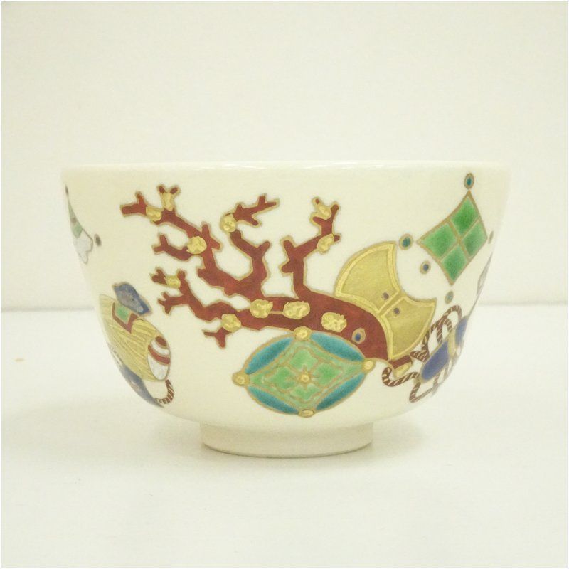 京焼 上山善峰造 仁清写宝尽くし茶碗（共箱） 茶道 抹茶 おしゃれ 抹茶