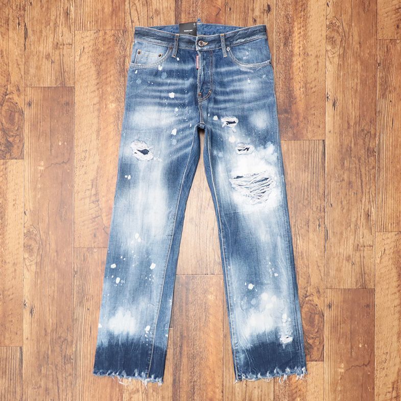 DSQUARED2/46サイズ/ワイド デニムパンツ S71LB1120 ROADIE JEAN ハリ コシ◎ ダメージ ペイント加工 イタリア製  新品/青/ブルー/jd296/ - メルカリ