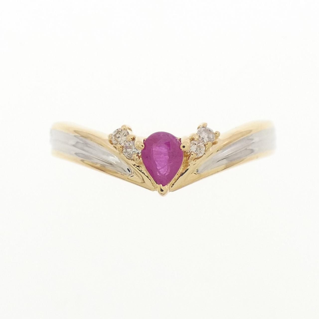 K18YG PT900 ルビー リング 0.20CT