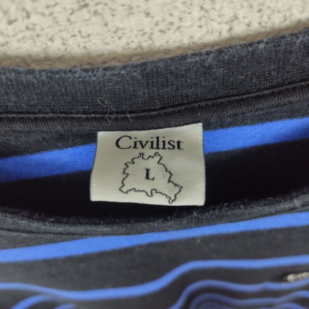 Civilist シビリスト Tシャツ 半袖 クルーネック 総柄 ボーダー 胸ロゴ  