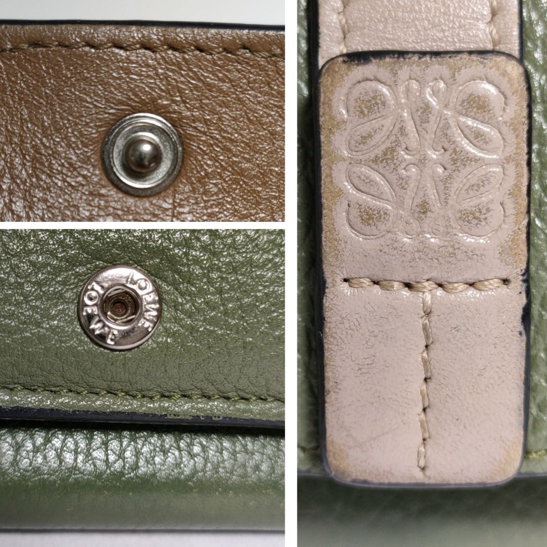 □美品 ロエベ 財布 三つ折り カーキ アナグラム トライ □美品 ロエベ 財布 三つ折り カーキ アナグラム トライ