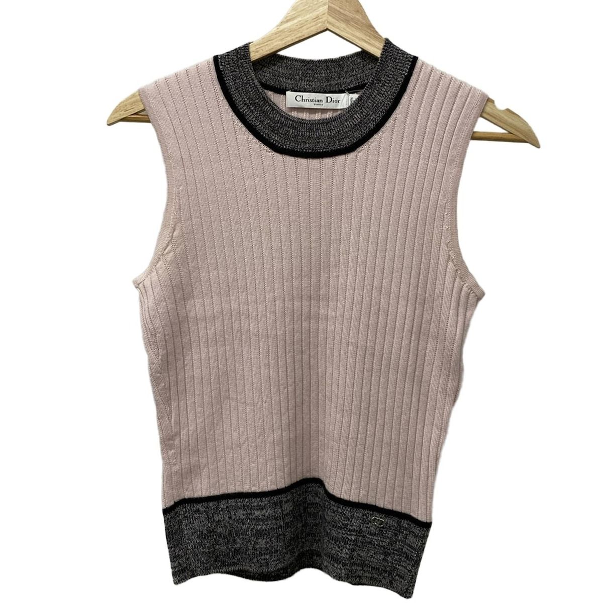 ディオール クリスチャンディオール ノースリーブセーター サイズF 38 レディース - 5C24532AM519 ライトピンク×黒 CDロゴ
