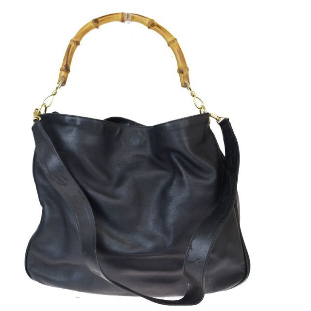 【中古】 グッチ(Gucci) バンブー 2Way バンブー，レザー ショルダーバッグ ブラック 08FA335