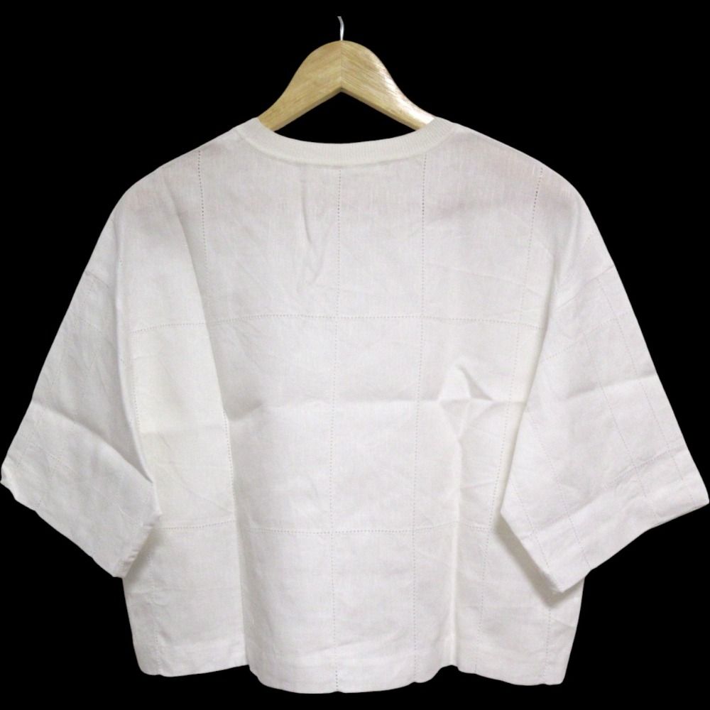 25 SS GALERIE VIE ギャルリーヴィー リネン100％ リブコンビフレンチリネン 半袖 ワイドシャツ サイズF オフホワイト レディース 古着