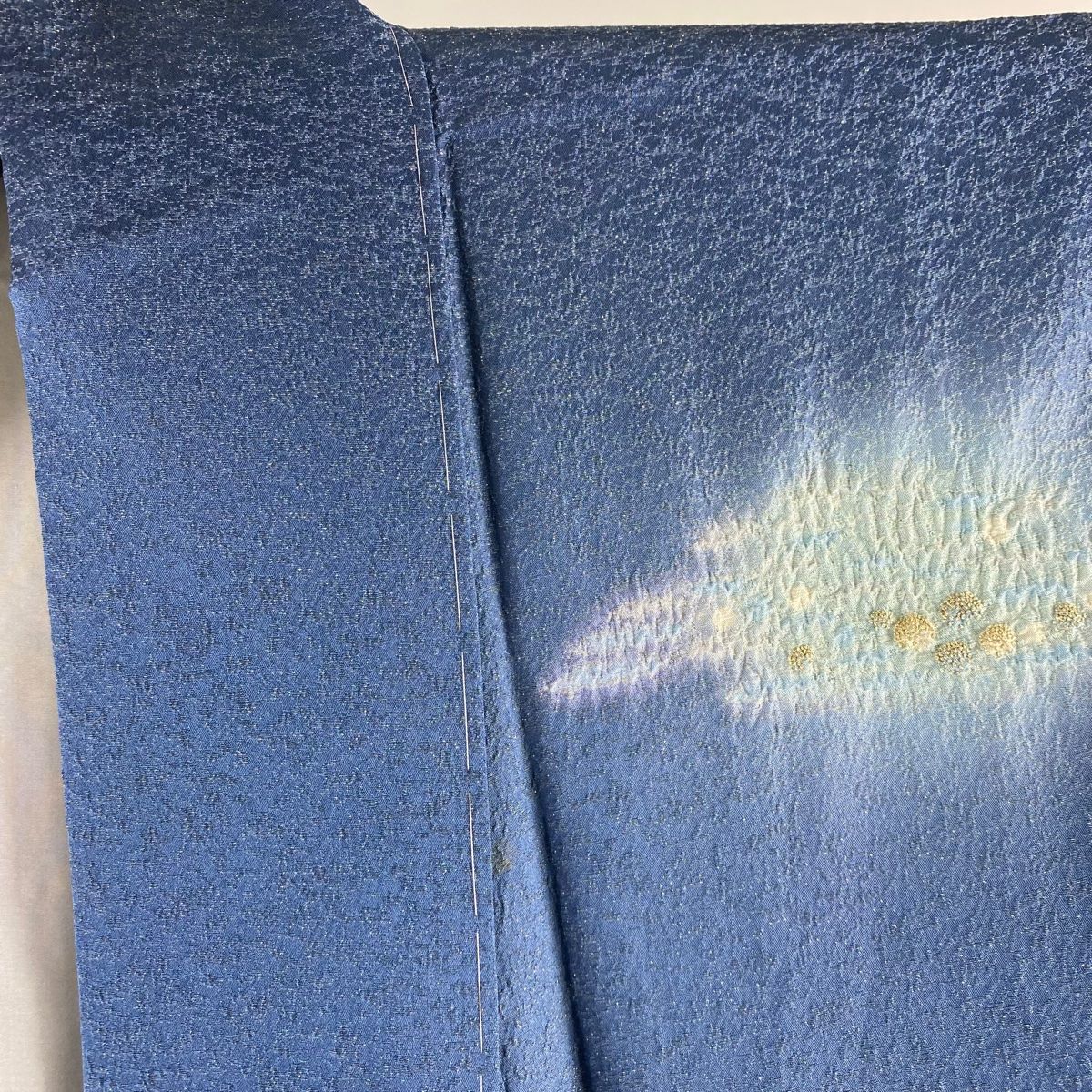 訪問着 身丈165cm 裄丈65cm M 袷 滝泰 落款 草花 霞 金通し 刺繍 青