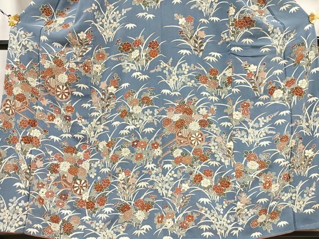 平和屋着物○訪問着 枝橘花文 金彩 鬼しぼ縮緬 正絹 逸品