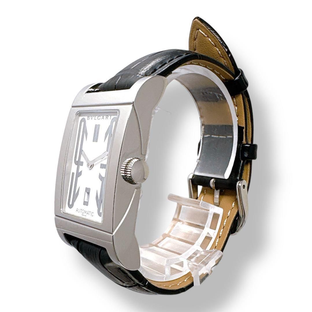 ブルガリ レッタンゴロ RT45S レザー 自動巻き ホワイト メンズ 腕時計