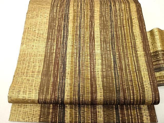 平和屋着物○九寸名古屋帯 紬地 柿渋染 風景文 正絹 逸品